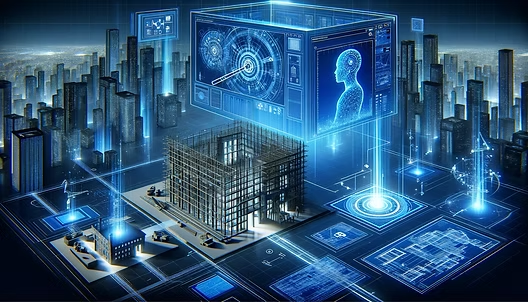AI CAD Generator technology visualizing 3D building designs, digital blueprints, and intelligent architectural modeling.
